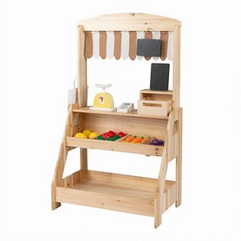 Costway Wooden Mud Kitchen & Market Stand 2-in-1 Play Kitchen for Kids Outdoor