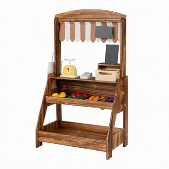 Costway Wooden Mud Kitchen & Market Stand 2-in-1 Play Kitchen for Kids Outdoor