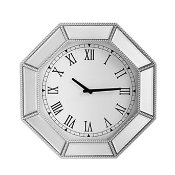 TOEMOA Octagonal Mirrored Decorative Wall Clock for Living Room Bedroom Dining Room