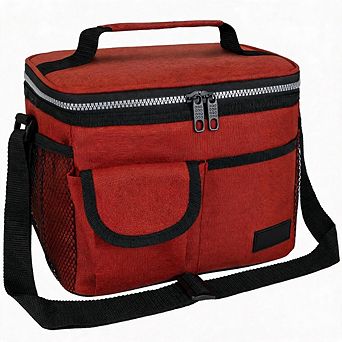 8L Heather Red Thermal Lunch Bag Leakproof Insulated Cooler Tote with Shoulder Strap for School Work