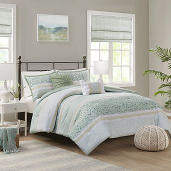 5 pc Seersucker Comforter Set with Throw Pillows