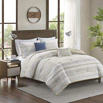 5 pc Printed Seersucker Comforter Set with Throw Pillows