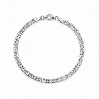 PORI JEWELERY 925 Sterling Silver 2 Row Ice Chain Bracelet 4mm 7, 7.5 Inches