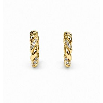 PORI JEWELERY 925 Sterling Silver Twisted Rope CZ Huggie Hoop Earrings 3X13mm