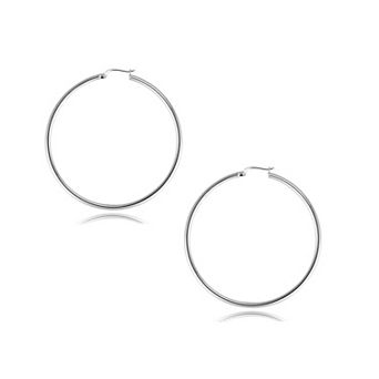 PORI JEWELERY 925 Sterling Silver Plain Hoop Earrings 2mmX45mm