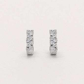 PORI JEWELERY 925 Sterling Silver Double Row Round CZ Huggie Hoop Earrings 4X14mm