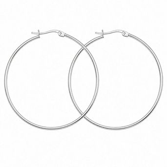PORI JEWELERY 925 Sterling Silver Plain Hoop Earrings 1.5mmX50mm