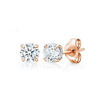 PORI JEWELRY 14K Gold 3MM-8MM Round Basket Setting CZ Stud Earrings - 3 Color Available