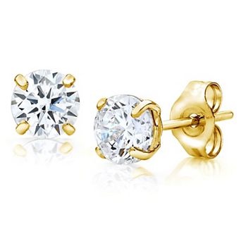 PORI JEWELRY 14K Gold 3MM-8MM Round Basket Setting CZ Stud Earrings - 3 Color Available