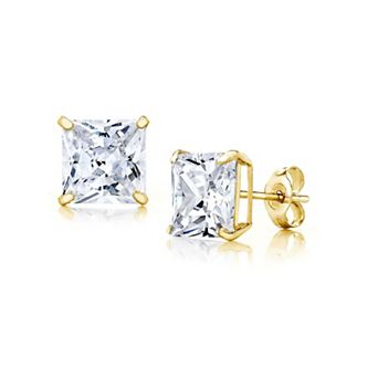 PORI JEWELRY 14K Gold 3MM-8MM Square Basket Setting CZ Stud Earrings - 3 Color Available