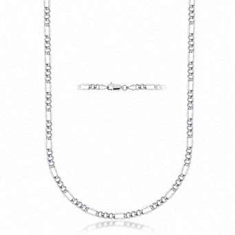 PORI JEWELERY 925 Sterling Silver Figaro Chain Necklace 4mm 16-24 Inches