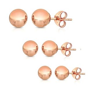 PORI JEWELRY 14K Solid Gold Ball Stud Earrings (3-Pair-Pack) 3MM 4MM and 5MM