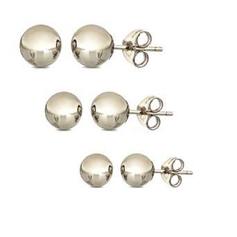 PORI JEWELRY 14K Solid Gold Ball Stud Earrings (3-Pair-Pack) 3MM 4MM and 5MM