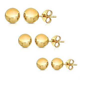 PORI JEWELRY 14K Solid Gold Ball Stud Earrings (3-Pair-Pack) 3MM 4MM and 5MM