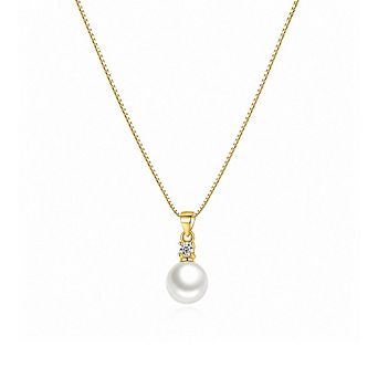 Gold-Plated Cubic Zirconia Faux Pearl Pendant Necklace