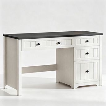Vabches Farmhouse Desk 4 Drawers, Wood Computer Desk Storage, Rustic Writing Table