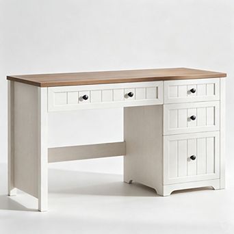 Vabches Farmhouse Desk 4 Drawers, Wood Computer Desk Storage, Rustic Writing Table