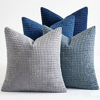 Blue Corduroy Pillow Covers Set of 4,18x18",Boho Farmhouse Decor for Sofa,No Insert Included