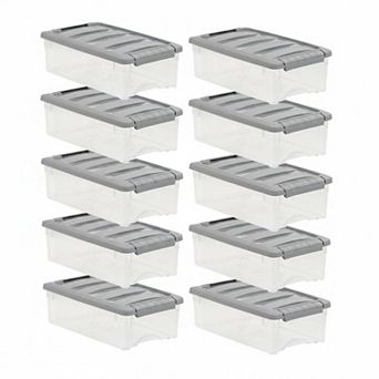 Plastic Storage Containers Stackable Organization Bins with Secure Latching Lids Set of 10