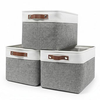 Large Fabric Storage Bins Set of 3 Foldable Baskets with Handles for Home Office Organizing