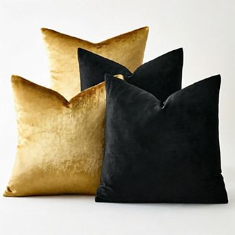Velvet Pillow Covers, 18x18 Set of 4, Gold & Black, for Couch & Bed ( Inserts not Include )