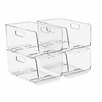 Stackable Open Front Storage Bins Clear Plastic Organizer for Pantry Kitchen Fridge