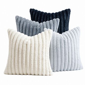 18x18 Set of 4 Faux Plush Striped Throw Pillow Covers Double Sided Soft Home Decor