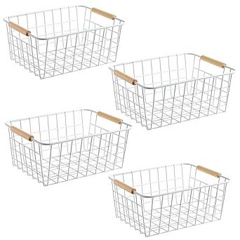 Set of 4 Wire Storage Baskets With Handles For Kitchen Pantry Closet Organization