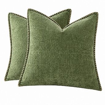 2 Pack Farmhouse Chenille Pillow Covers Stitched Edge Soft Cozy Decor For Sofa Bed