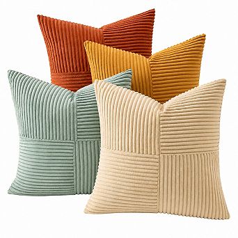 18x18 Inch Set Of 4 Boho Corduroy Striped Patchwork Throw Pillow Covers Home Decor