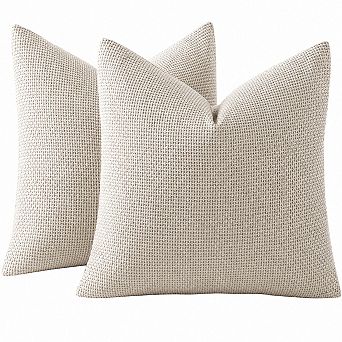 2 Pack Neutral Boho Chenille Throw Pillow Covers Soft Farmhouse Home Decor