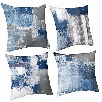 4 Pack Blue Grey Abstract Art Throw Pillow Covers Soft Polyester Decorative