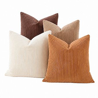 4 Pack 18x18 Inch Corduroy Throw Pillow Covers Neutral Farmhouse Boho Home Decor