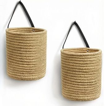 2pack Hanging Basket -Woven Fern Hanging Rope Basket Flower Plants Wall Basket Decor Set Boho