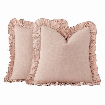 Set of 2 Boho Farmhouse Ruffle Throw Pillow Covers Soft Linen Viscose Home Decor