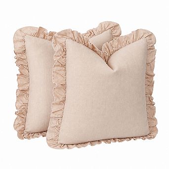 Set of 2 Boho Farmhouse Ruffle Throw Pillow Covers Soft Linen Viscose Home Decor