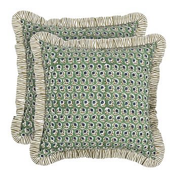 Cotton Block Print Ruffle Pillow Covers Set of 2 Home Decor