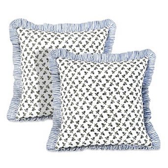 Cotton Block Print Ruffle Pillow Covers Set of 2 Home Decor