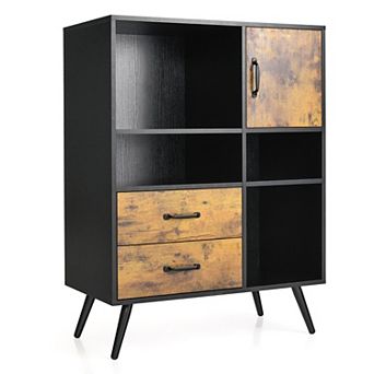 Costway Industrial Buffet Sideboard Storage Cabinet Organizer Cupboard with Cubbies Drawers