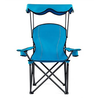 Costway Folding Camping Chair with Canopy, Cup Holder, Ergonomic Armrest, Solid Steel Frame