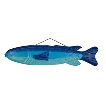 Wood Fish Wall Decor 39 in Blue Gradient Coastal Beach Bathroom Art