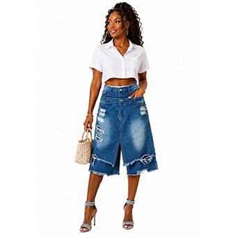Fray Distressed Bermuda Shorts