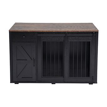 SUNSITT 44" Dog Crate Furniture with Sliding Barn Door Wooden Dog Kennel with Left Door