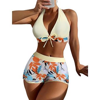 Women's 2 pc Floral Tropical Botanical Print Swimsuit Swimwear Set