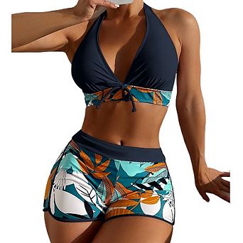 Women's 2 pc Floral Tropical Botanical Print Swimsuit Swimwear Set
