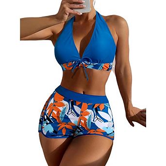 Women's 2 pc Floral Tropical Botanical Print Swimsuit Swimwear Set