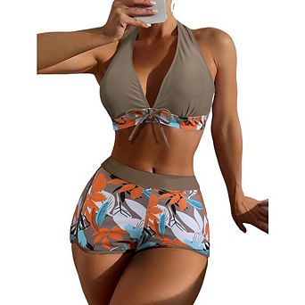 Women's 2 pc Floral Tropical Botanical Print Swimsuit Swimwear Set