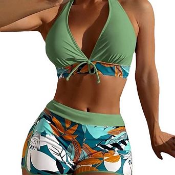Women's 2 pc Floral Tropical Botanical Print Swimsuit Swimwear Set
