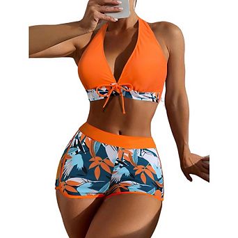 Women's 2 pc Floral Tropical Botanical Print Swimsuit Swimwear Set