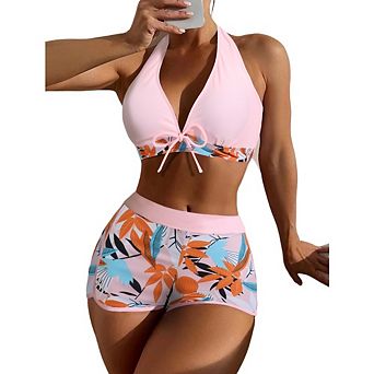 Women's 2 pc Floral Tropical Botanical Print Swimsuit Swimwear Set